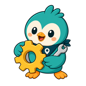 Roamio holding a large gear and a wrench
